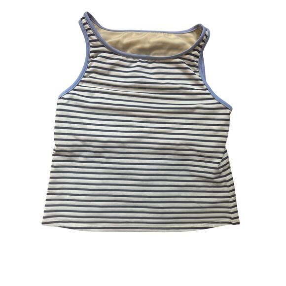 Lands' End | Black + White Striped High Neck Tankini w/Blue Trim | Size 12 - Picture 1 of 4